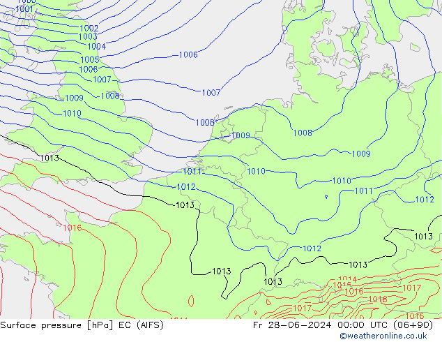 Atmosférický tlak EC (AIFS) Pá 28.06.2024 00 UTC