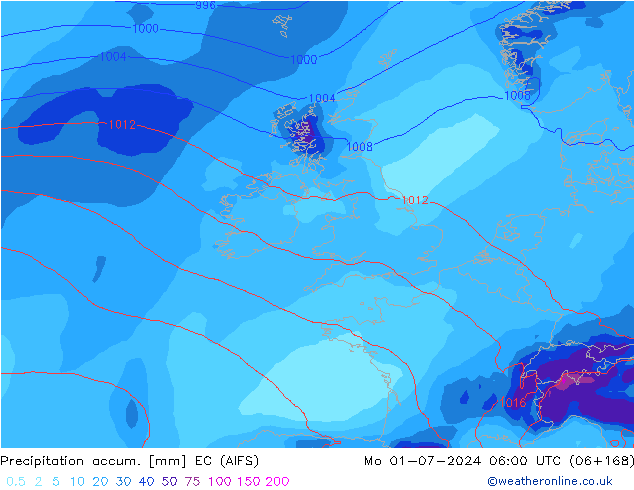 Totale neerslag EC (AIFS) ma 01.07.2024 06 UTC
