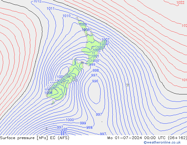 Surface pressure EC (AIFS) Mo 01.07.2024 00 UTC