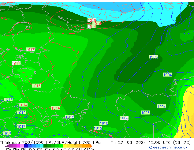 Thck 700-1000 hPa EC (AIFS)  27.06.2024 12 UTC