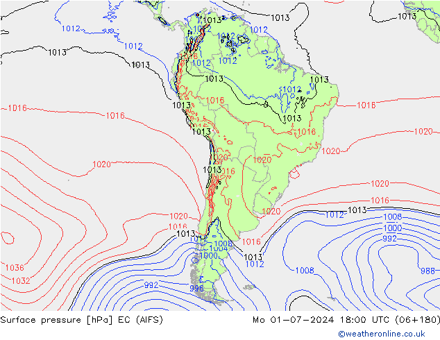 Surface pressure EC (AIFS) Mo 01.07.2024 18 UTC