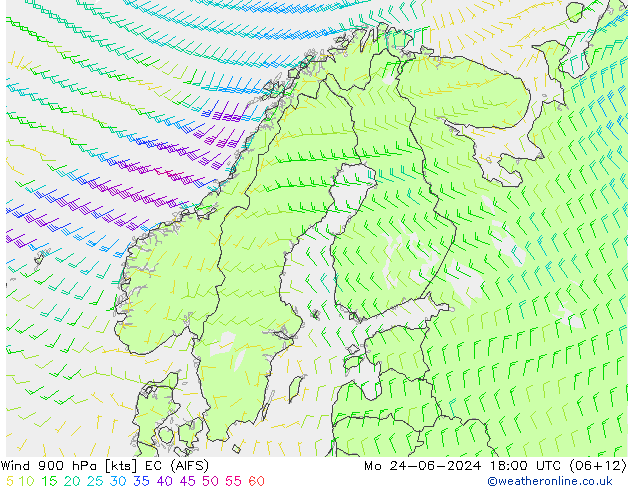 Viento 900 hPa EC (AIFS) lun 24.06.2024 18 UTC