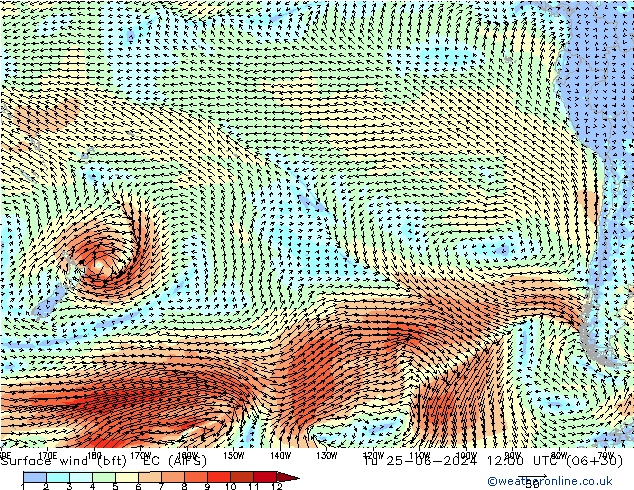 Surface wind (bft) EC (AIFS) Tu 25.06.2024 12 UTC