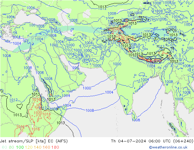 高速氣流/地面气压 EC (AIFS) 星期四 04.07.2024 06 UTC