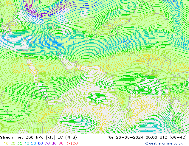 ветер 300 гПа EC (AIFS) ср 26.06.2024 00 UTC