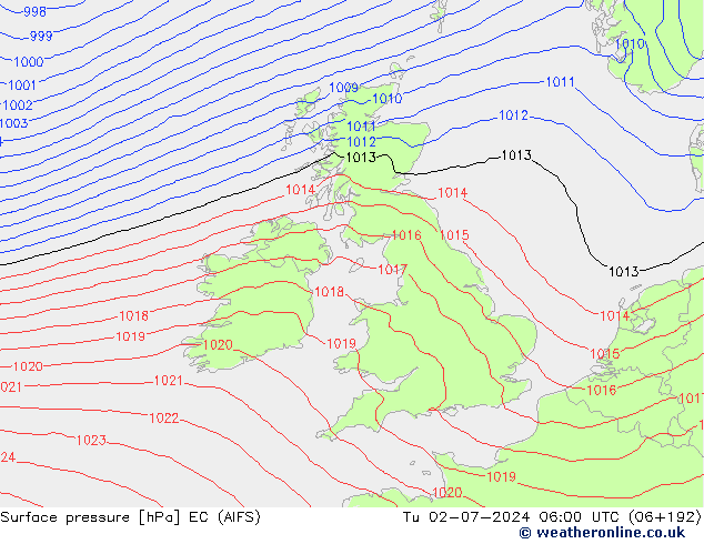 Surface pressure EC (AIFS) Tu 02.07.2024 06 UTC