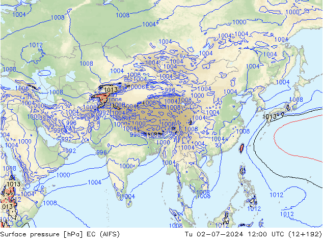 Surface pressure EC (AIFS) Tu 02.07.2024 12 UTC