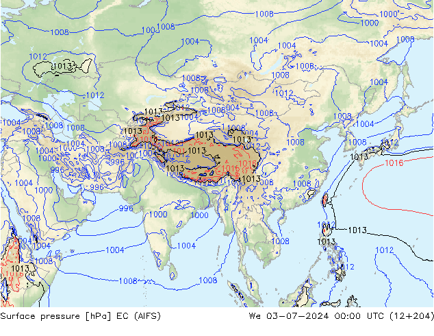 Pressione al suolo EC (AIFS) mer 03.07.2024 00 UTC