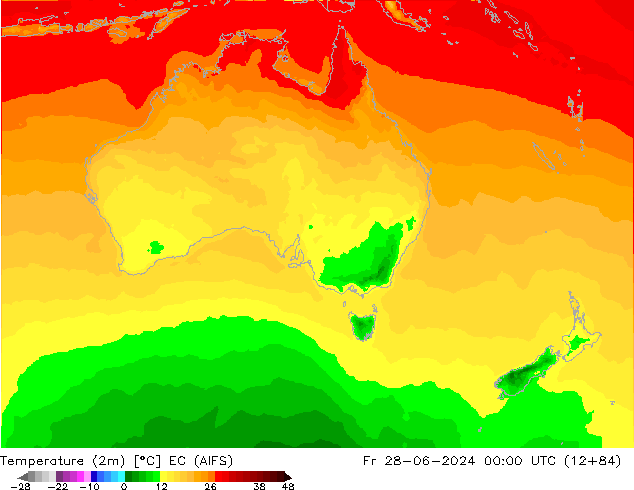 Temperatura (2m) EC (AIFS) ven 28.06.2024 00 UTC