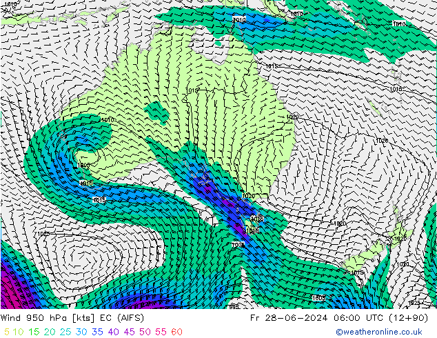 Wind 950 hPa EC (AIFS) vr 28.06.2024 06 UTC