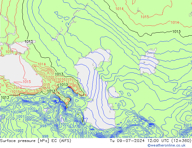 Presión superficial EC (AIFS) mar 09.07.2024 12 UTC