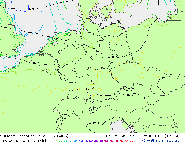 Izotacha (km/godz) EC (AIFS) pt. 28.06.2024 06 UTC