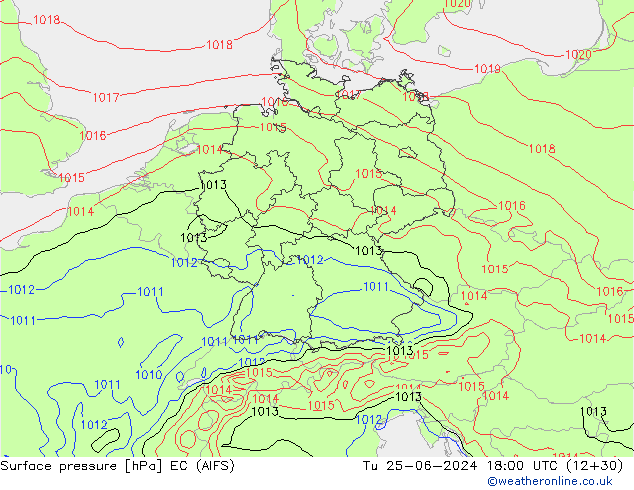 Surface pressure EC (AIFS) Tu 25.06.2024 18 UTC