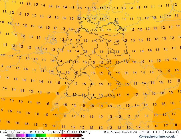 Height/Temp. 850 hPa EC (AIFS) We 26.06.2024 12 UTC