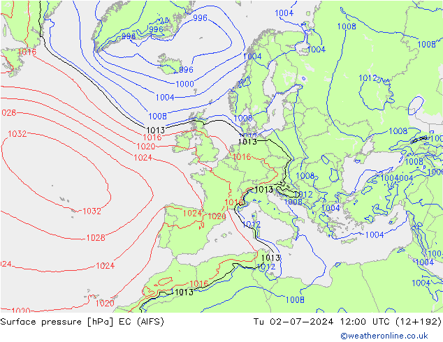 Surface pressure EC (AIFS) Tu 02.07.2024 12 UTC