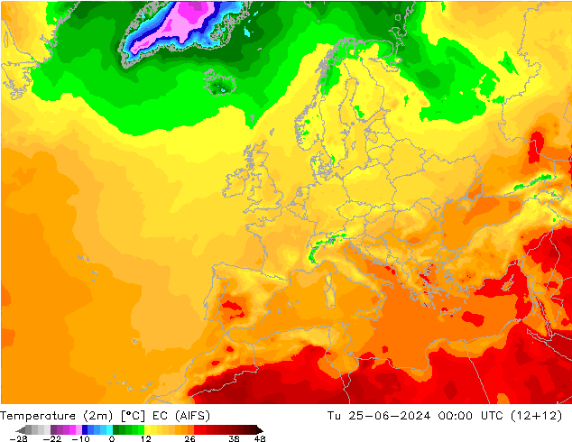 карта температуры EC (AIFS) вт 25.06.2024 00 UTC