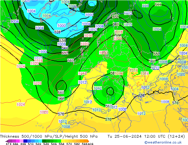 Thck 500-1000hPa EC (AIFS) Tu 25.06.2024 12 UTC