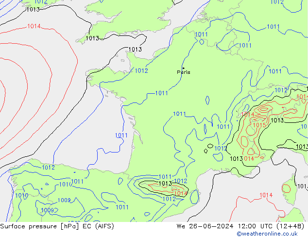 Surface pressure EC (AIFS) We 26.06.2024 12 UTC