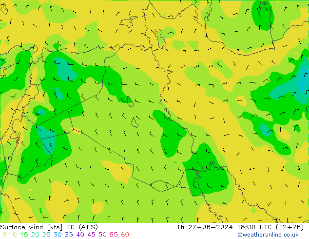 Vent 10 m EC (AIFS) jeu 27.06.2024 18 UTC