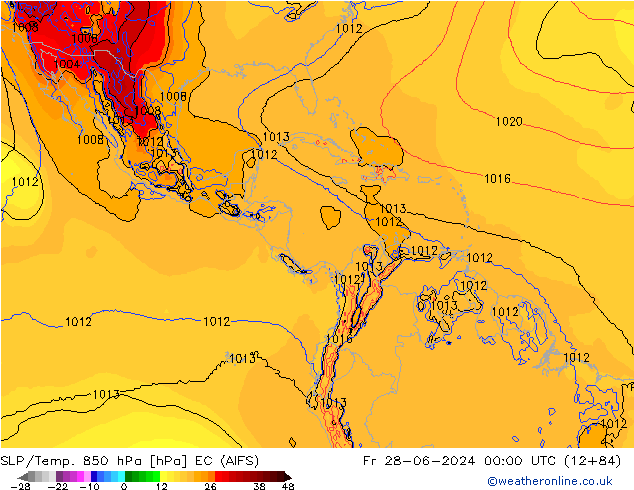 SLP/Temp. 850 hPa EC (AIFS) ven 28.06.2024 00 UTC