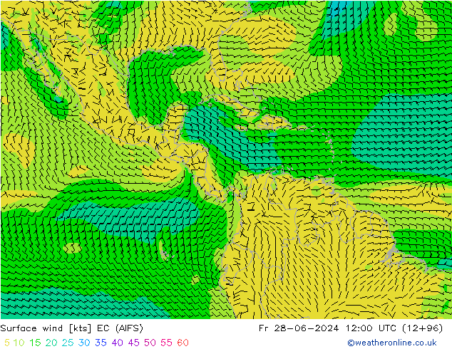 wiatr 10 m EC (AIFS) pt. 28.06.2024 12 UTC