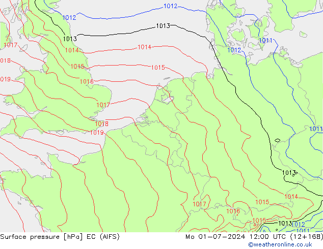 Atmosférický tlak EC (AIFS) Po 01.07.2024 12 UTC