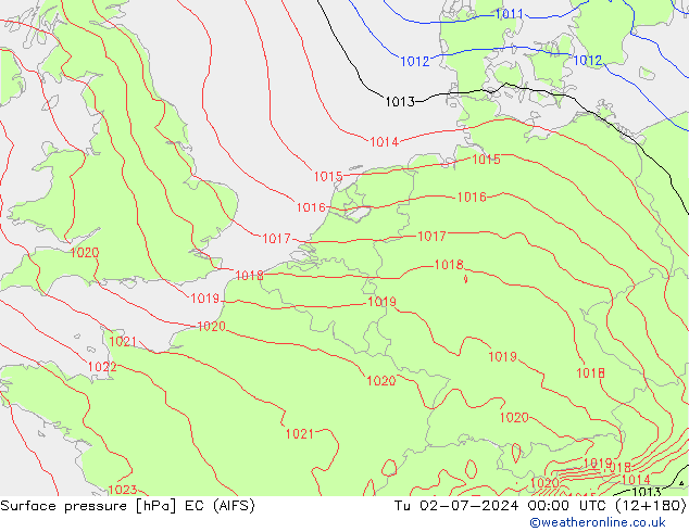 Surface pressure EC (AIFS) Tu 02.07.2024 00 UTC