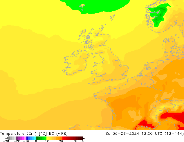 Sıcaklık Haritası (2m) EC (AIFS) Paz 30.06.2024 12 UTC