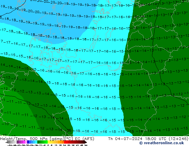 Height/Temp. 500 hPa EC (AIFS) czw. 04.07.2024 18 UTC