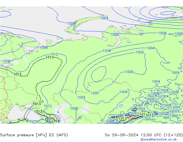 Presión superficial EC (AIFS) sáb 29.06.2024 12 UTC