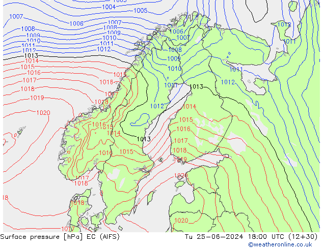 Surface pressure EC (AIFS) Tu 25.06.2024 18 UTC