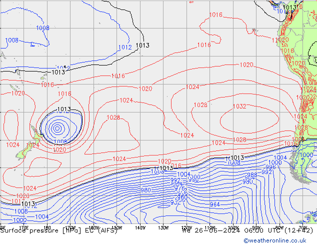 Surface pressure EC (AIFS) We 26.06.2024 06 UTC