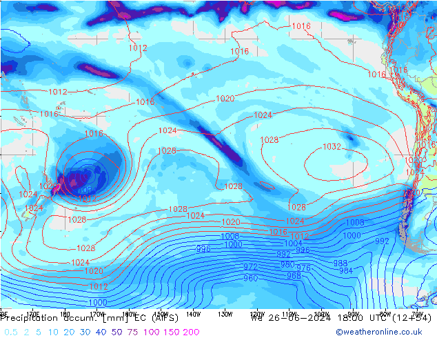 Precipitation accum. EC (AIFS) We 26.06.2024 18 UTC