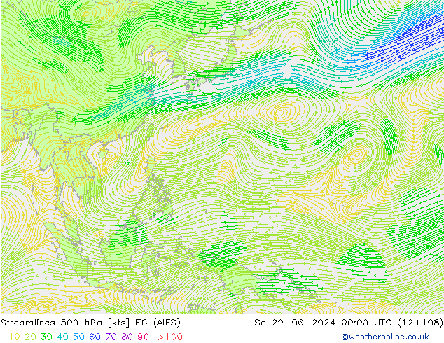 Stroomlijn 500 hPa EC (AIFS) za 29.06.2024 00 UTC