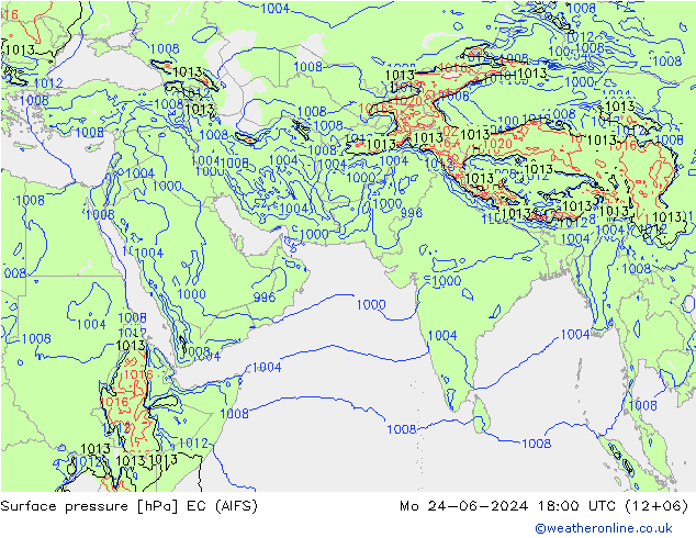 Surface pressure EC (AIFS) Mo 24.06.2024 18 UTC