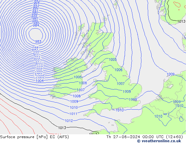 Atmosférický tlak EC (AIFS) Čt 27.06.2024 00 UTC