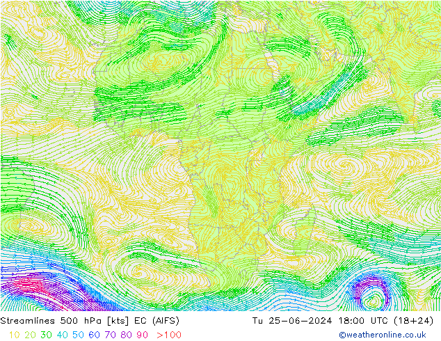 Linea di flusso 500 hPa EC (AIFS) mar 25.06.2024 18 UTC