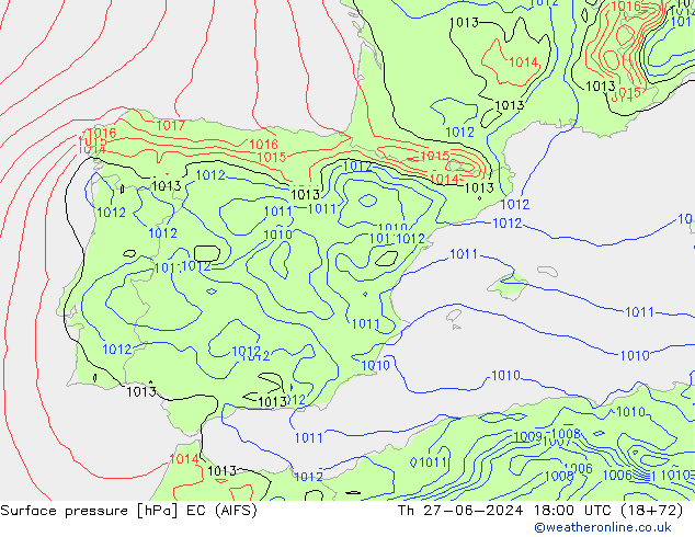 ciśnienie EC (AIFS) czw. 27.06.2024 18 UTC