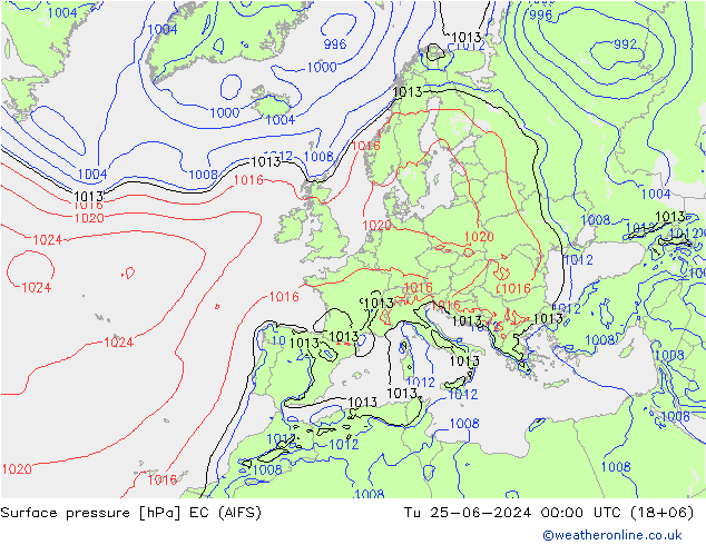 Atmosférický tlak EC (AIFS) Út 25.06.2024 00 UTC