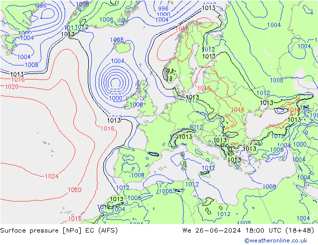 Surface pressure EC (AIFS) We 26.06.2024 18 UTC