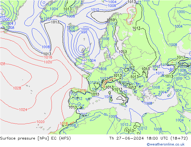 pressão do solo EC (AIFS) Qui 27.06.2024 18 UTC