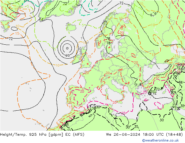 Height/Temp. 925 hPa EC (AIFS) Mi 26.06.2024 18 UTC