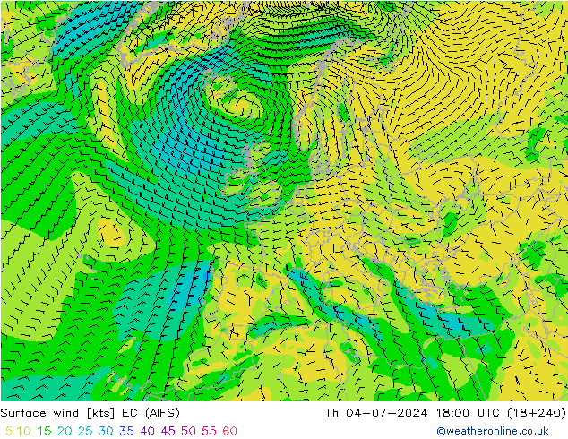 Wind 10 m EC (AIFS) do 04.07.2024 18 UTC