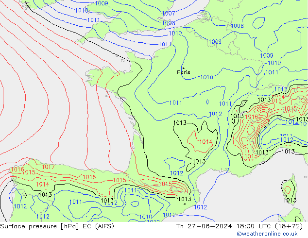 Presión superficial EC (AIFS) jue 27.06.2024 18 UTC
