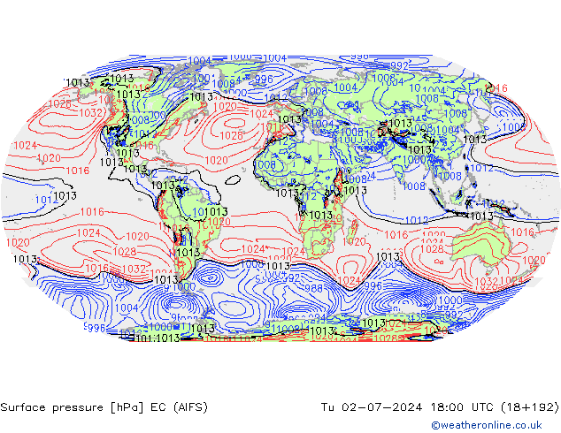 ciśnienie EC (AIFS) wto. 02.07.2024 18 UTC