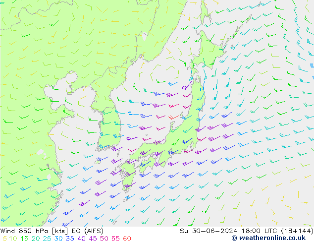 Wind 850 hPa EC (AIFS) Ne 30.06.2024 18 UTC