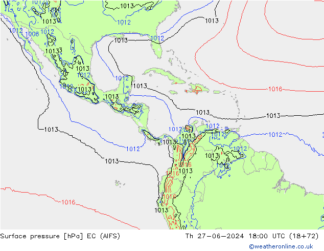 Atmosférický tlak EC (AIFS) Čt 27.06.2024 18 UTC