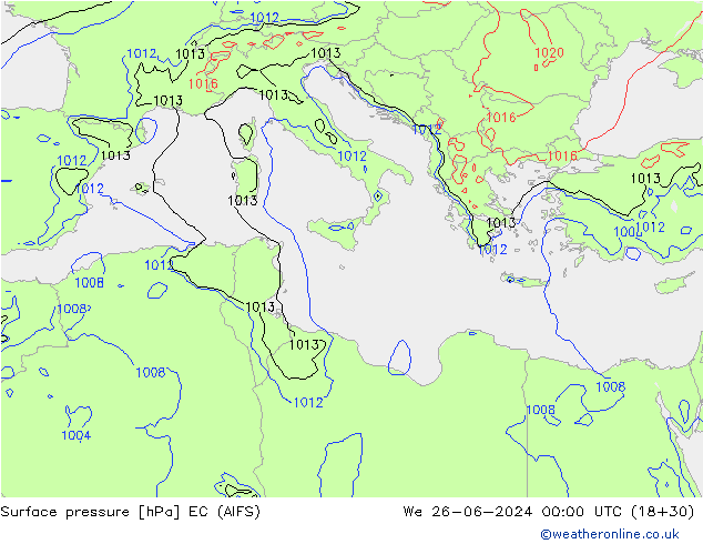 Atmosférický tlak EC (AIFS) St 26.06.2024 00 UTC