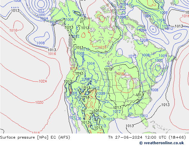 Luchtdruk (Grond) EC (AIFS) do 27.06.2024 12 UTC