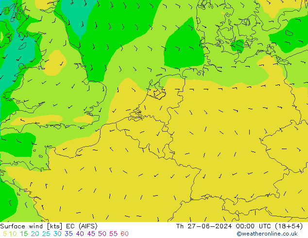 Wind 10 m EC (AIFS) do 27.06.2024 00 UTC